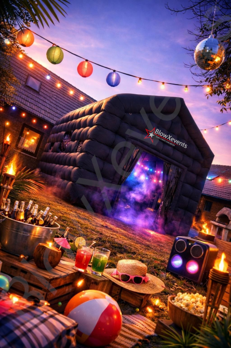 Aufblasbare Disco mieten - BlowXevents Party-Dom Außenansicht in Schwarz
